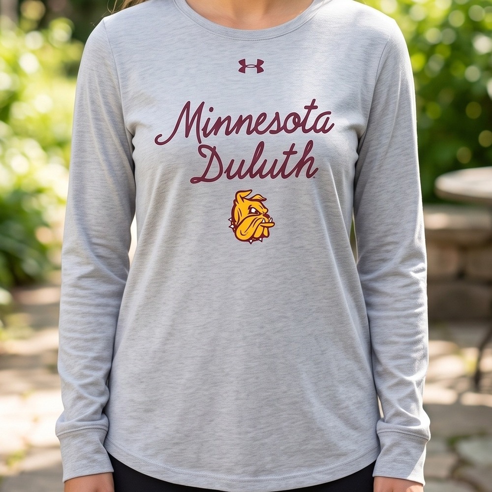 Under Armour Minnesota Duluth Bulldogs UMD HeatGear Long Sleeve Tee Grey Women S